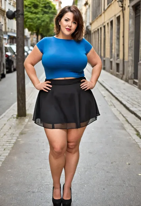 woman 34yo,lots of light full body,foreground,very wide hips,caderona,very busty, black dress project taping,transparent dress ,chubby, naked,a lot of cleavage ,mature,old,busty,skirt minishirt,all marked,busty hanging,showing thighs and legs,wide hips wit...