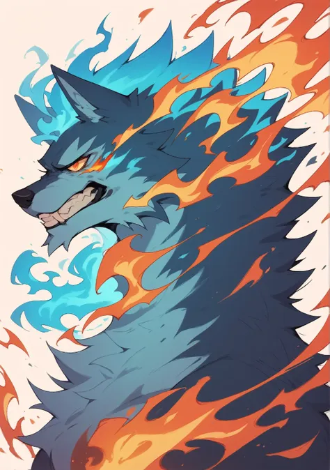 create a detailed image of a wolf with blue fur. the wolf should be surrounded by flames that are also blue, as if its body is i...