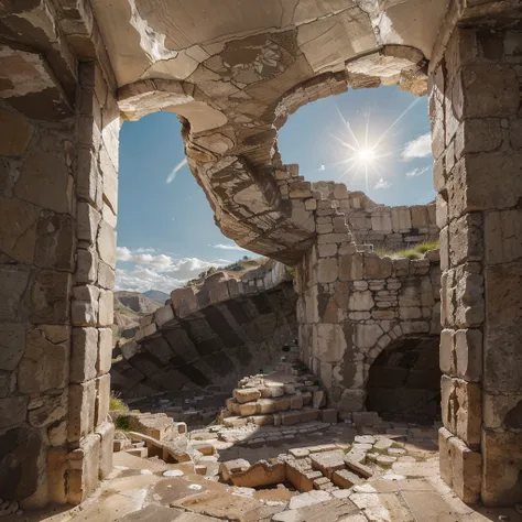 anciant rome forum building build in the rocks on the mountain with modern architecture details, dark gray colors of buildings modern details 