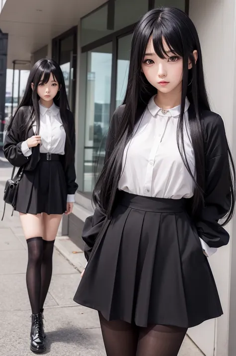 Anime girl Hair almost neck length,Make one with black hair and wearing pantyhose,Bigger just a little 