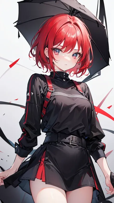 Girl with short red hair, wearing black clothes