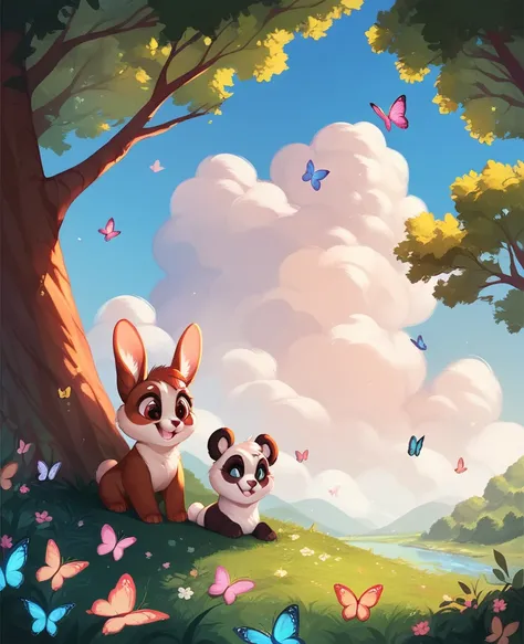 Cute nature scenery, no people, clouds rainbow.      pandas,kittens,bunnies,trees,butterflies 