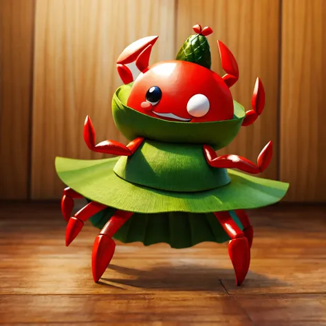 A dancing crab wearing a pickle costume