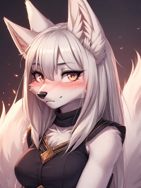 White fox girl add_detail:1 , closeup high definition, blushing face high definition, half body add_detail:1 