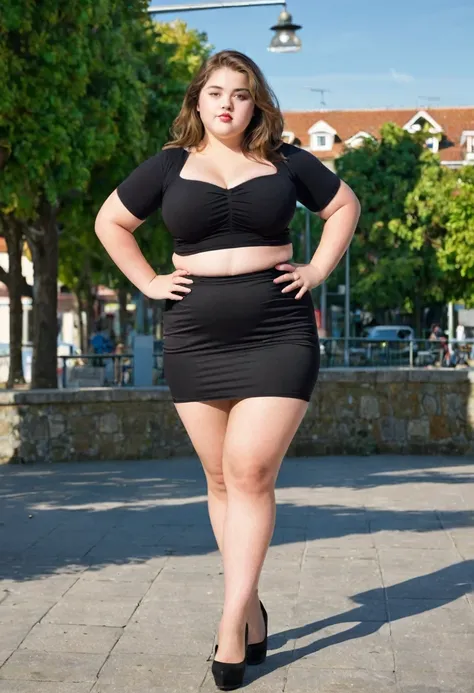 woman 16yo,lots of light full body,foreground,very wide hips,caderona,very busty, black dress project taping,transparent dress ,chubby, naked,a lot of cleavage ,mature,old,busty,skirt minishirt,all marked,busty hanging,showing thighs and legs,wide hips wit...