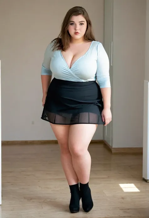 woman 16yo,lots of light full body,foreground,very wide hips,caderona,very busty, black dress project taping,transparent dress ,chubby, naked,a lot of cleavage ,mature,old,busty,skirt minishirt,all marked,busty hanging,showing thighs and legs,wide hips wit...