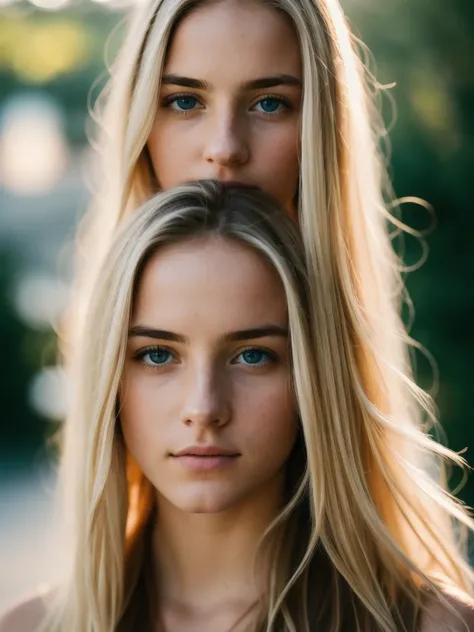 at night, CRU photo, (((extremely beautiful portrait))), ((shining skin)), 1 girl,  de 18 anos, ((natural blonde hair)), [blue colored eyes], long hair, eyeliner, Flying hair, vibration, ((work of art, best qualityer, hyper detailled, cinematic light, deta...