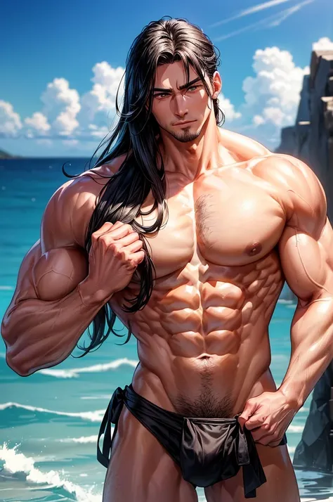 ((Best Quality)), ((Masterpiece)), (detailed) (anime style) sex(masculine) species(Human) Age(21) sexual attraction(Heterosexual) body(high 1.97 cm, Muscular Very defined, bicep 60 cm with large muscular and defined arms, About 37 cm with large testicles, ...