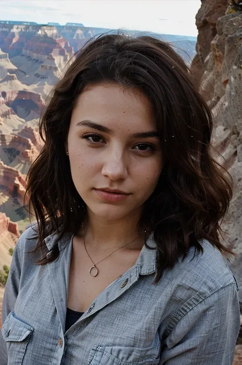 1 woman,22 ans , of wave cheveux, dark brown eyes, au grand canyon