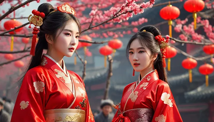 Chinese New Year，Scene with red costume。RAW photos，Best quality，（reality，照⽚reality感：1.3），masterpiece，Extremely exquisite and beautiful，High resolution，Original，Perfect lighting，（Extremely detailed CG：1.2），Unification，2k wallpaper，Amazing，Fine details