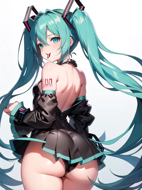 back shot, ass,Big breasts  Hatsune Miku ((Very small chest)) ((Stick out your tongue)) ((There is love in the eyes)) Bust