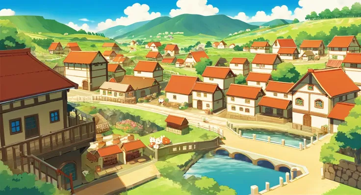 scenery, animal crossing village scenery, kawaii,