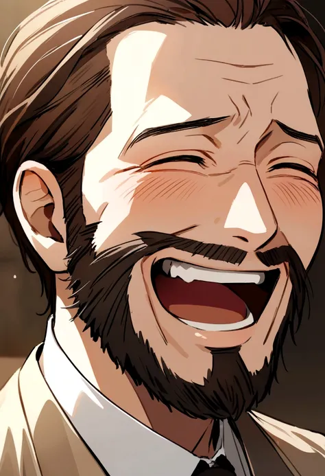  laughing man with medium brown hair and medium beard 