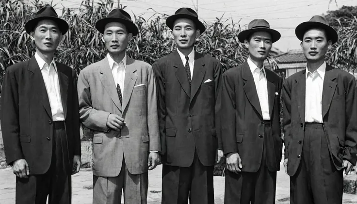 Chinese 50s，Men wearing Zhongshan suits，old photo。RAW photos，Best quality，（reality，照⽚reality感：1.3）