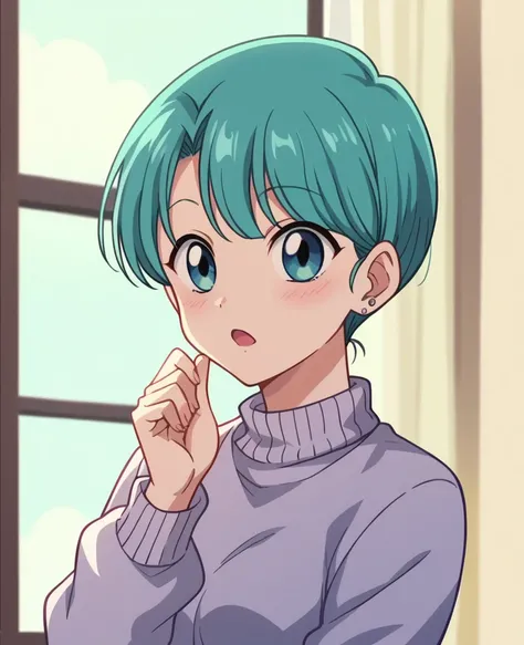  Aiue oka,  anime_screencap, anime_coloring, anime style score_9, score_8_up, score_7_up, score_6, female focus, bulma, sweater