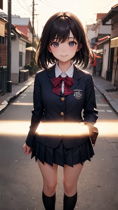 Enhanced dynamic perspective，cute cute beautiful girl，brand JK uniform，look at me and smile，simple background，works of masters，high quality，16K resolution，super fine，Accurate，cinematic lighting，