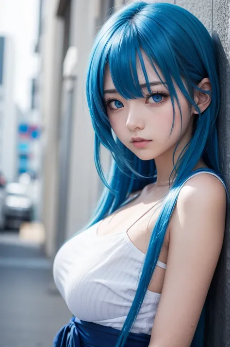 an anime girl with blue hair