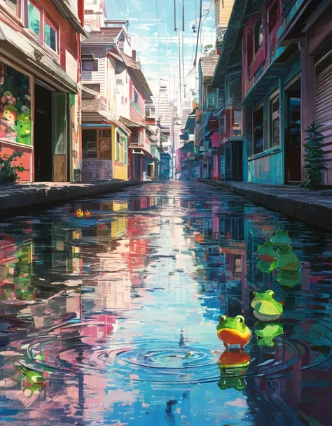 ultra-detailed:1.3, ultra delicate and detailed scenery:1.3, (absurdres, texture, masterpiece), Pop art, art brut, by John Berkey, focus on puddles, tonalism, pixiv contest winner,((Super multiple exposure effect where the background can be seen through th...