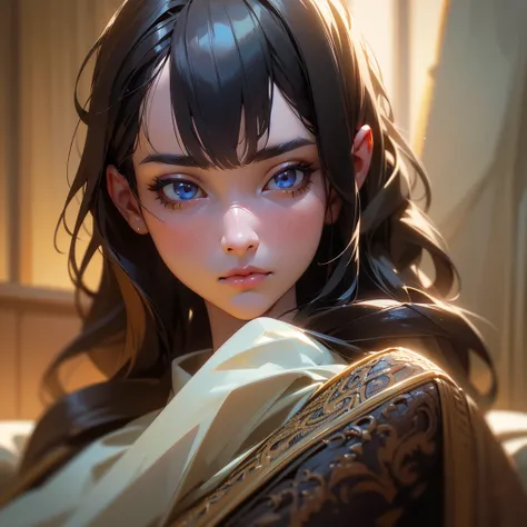 a black-haired long-haired woman, beautiful detailed eyes, beautiful detailed lips, extremely detailed face and figure, 1girl, high quality 3d render, intricate details, photo realistic, artist rendering, detailed craftsmanship, warm lighting, soft colors,...