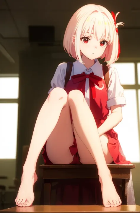 
Random pose、spread your legs、pale chestnut hair、short hair、Red eyes、Red ribbon、Blushing、I can see her pantie-shaped legs、School classroom.
Random pose