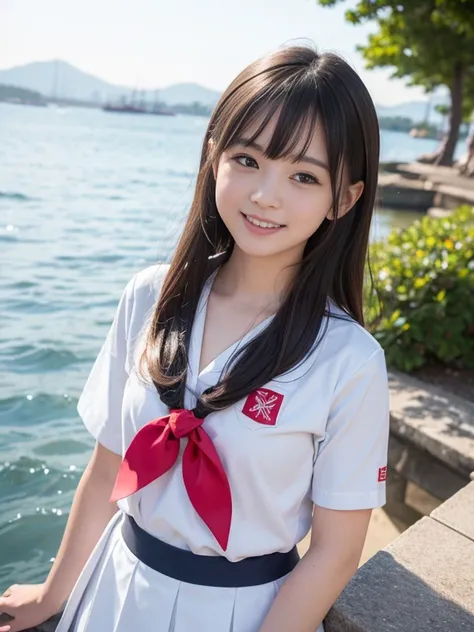 (in 8k、RAW Photosgraphy、highest quality、masterpiece:1.2)、Ultra-detailed、Two Girls , 12 years old, Rafina Step Piece, highest quality, 8k,  Japanese girl, thin, RAW Photos, Absurd, Award-winning portrait, (Detailed face, Laughter), alone, , Sailor suit, Sho...