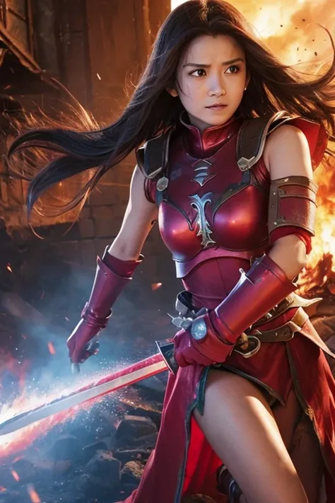 Dragon Quest、Woman warrior、Completely destroyed red armor、Injured in a fire attack、Remaining HP: 1、Shield is destroyed、Coming under attack、触手Coming under attack、Slashed with a sword、Being restrained、I&#39;will be defeated、Can&#39;t avoid attacks、Crucified、...