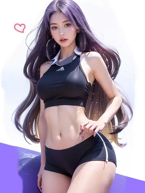 Bigbreast,long purple hair,gym clothes