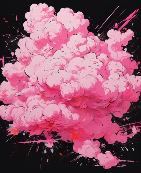 Graffiti, scribble, Comics by Petra Cortright, best quality, masterpiece, pink thick small cloud artwork, Representative work, official art, Professional, Ultra intricate detailed, 8k, pink thick small cloud art, Black background 