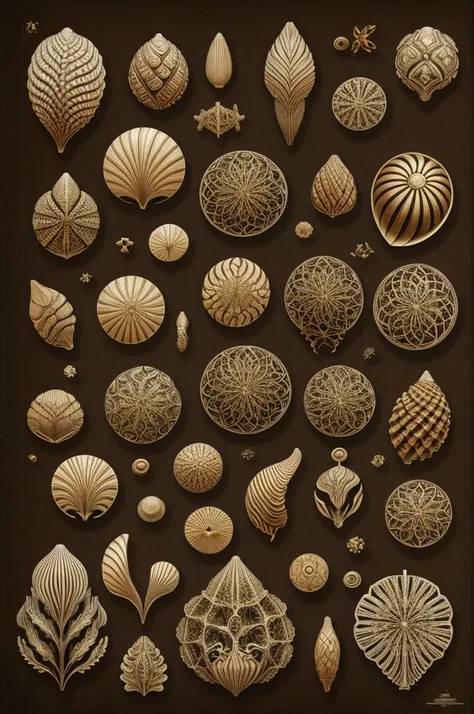 biomech shells in the style of Ernst Haeckel 