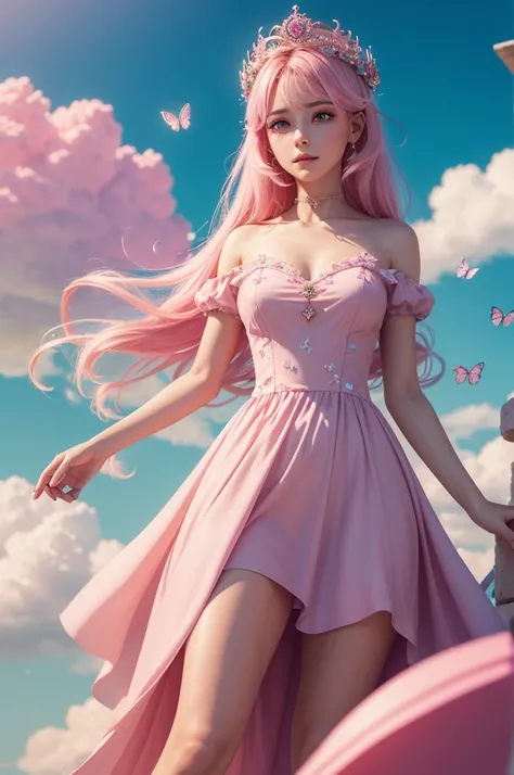 prompt10: A captivating and vibrant 3D render of the name "sofia" crafted in pastel shades of pink, exuding a whimsical and dreamy atmosphere. The lettering is adorned with a delicate crown perched atop a fluffy cloud, and charming details like a small hea...