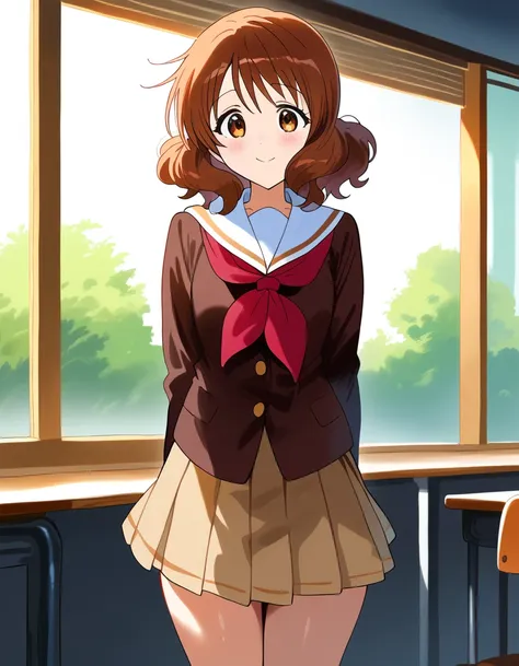 highest quality, high resolution, masterpiece, (beautiful eyes), (fine grain), detailed face, kumiko oumae, brown eyes, brown ha...