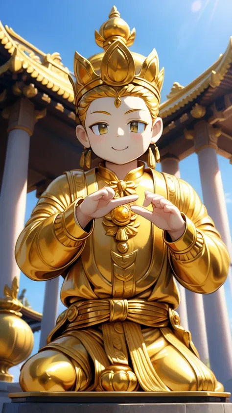 王子的gold statue，prince style，prince costume，court dress，gold statue，男孩的gold statue，带着黄金冠冕的gold statue，脚边停着一只燕子的gold statue，golden...