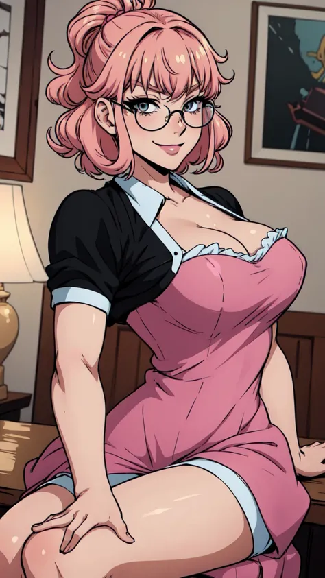 {-erro_de_anatomia:1.0}(best quality,4k,8k,highres,masterpiece:1.2) Anime girl tuxedo with curly hair, hazelnut hair and round gold glasses, rose gold eyes. Guviz style art, attractive detailed art style, Charlie Bowater Style, 1 7 - year - old cute anime ...