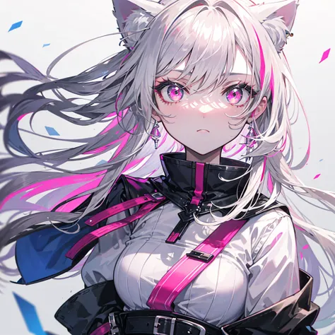 pretty girl,Cat ear, Beautiful silver hair,Pink inside,Beautiful pink eyes