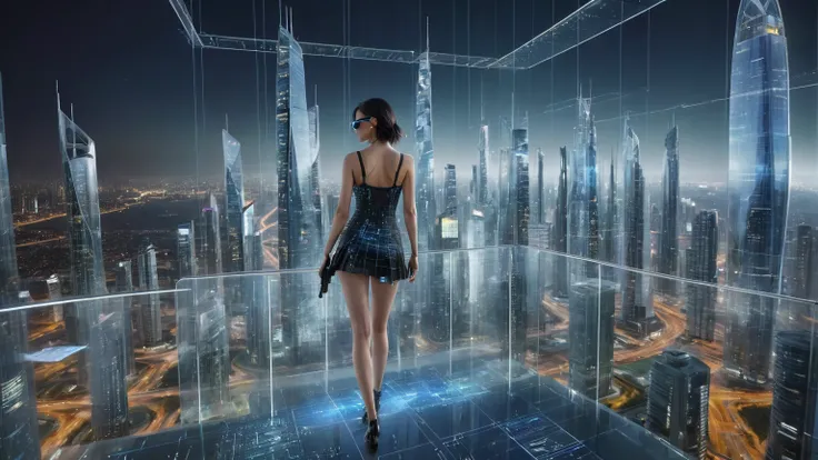 aerial view. estilo: arte conceitual. a cena: futuristic cityscapes with all-glass towering skyscrapers, 1drone. high-resolution...