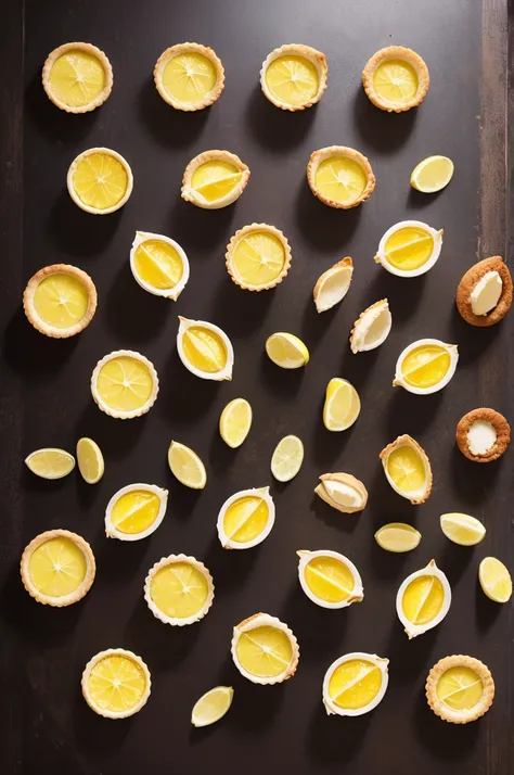 Create a picture of a lemon pie with human expressions on the pie