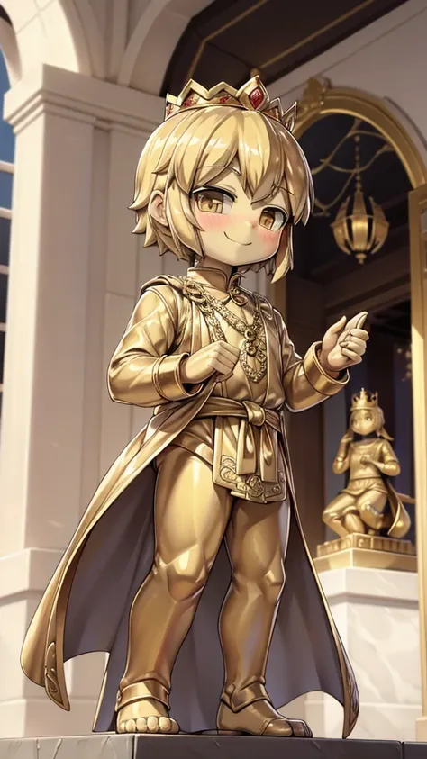 王子的gold statue，prince style，prince costume，宫廷dress，gold statue，男孩的gold statue，带着黄金冠冕的gold statue，脚边停着一只燕子的gold statue，golden boy...