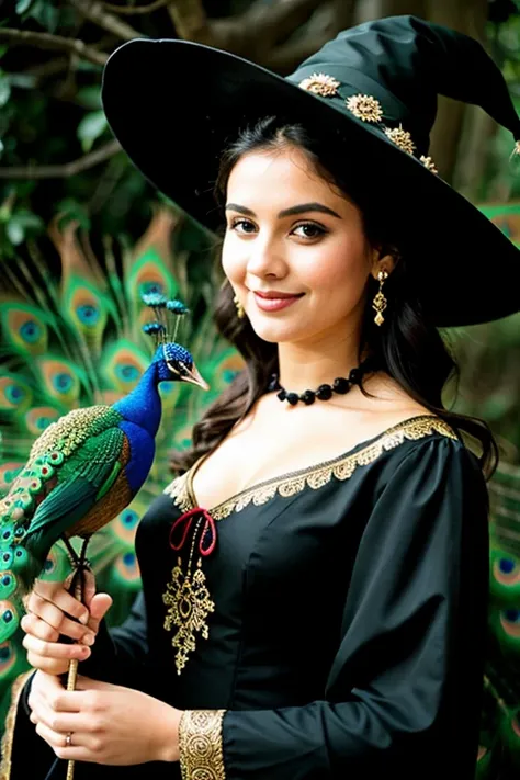 a witch with a peacock