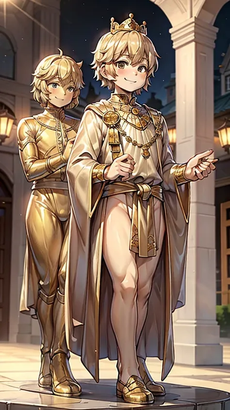 王子的Gold statue，Prince style，Prince costume，宫廷Dress，Gold statue，男孩的Gold statue，带着黄金冠冕的Gold statue，脚边停着一只燕子的Gold statue，Golden Boy Statue，Gold statue，Dress，Dress，西式宫廷男士Dress，Cute boy，British style，Victorian style，crown，crown，Golden Boy Sculpture，Golden Boy S...