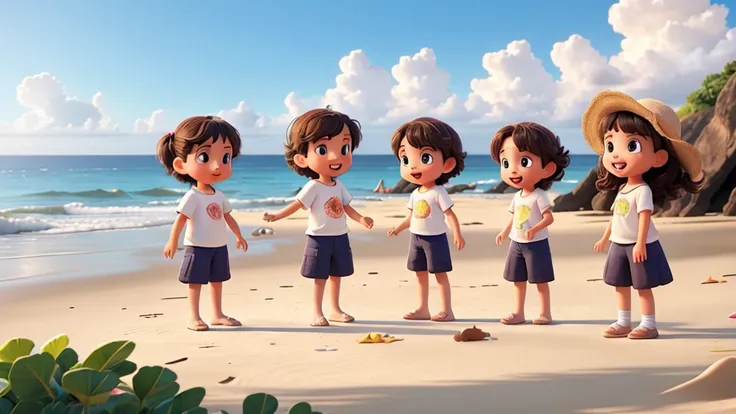 A group of children playing on the beach