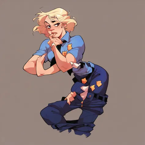 score_9, score_8_up, score_7_up, score_6_up, score_5_up, score_4_up, mirandawright, short hair, blonde hair, police uniform, sol...