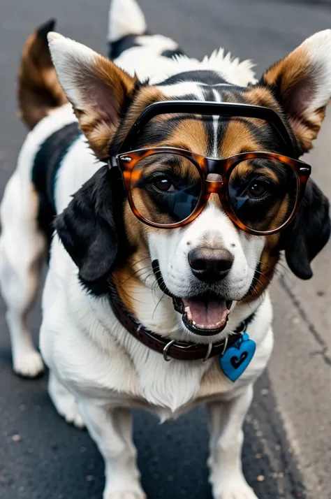 Crazy dog with black glasses 