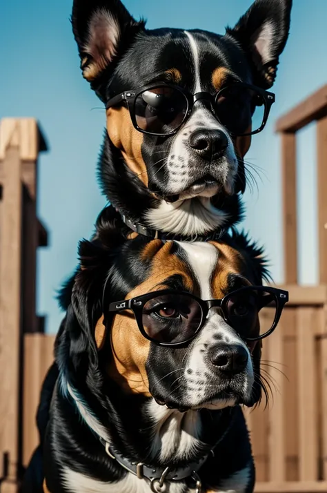 Animated crazy dog with dark glasses 