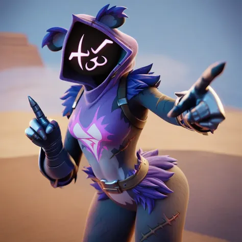 Raven team leader,purple hoodie, with no face, shadowed face, animal ears,purple skin, scar on eye, body skin, purple fur, waist belt, torso symbol, metal gloves, pointing your ass at the viewer, leaning forward, pushing, she closes her eyes, hands resting...