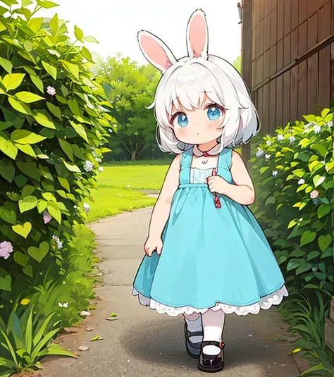 kemono girl, rabbit girl,, cute look, dress