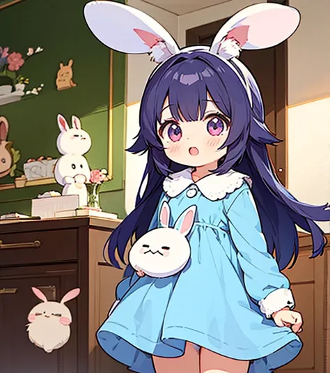 kemono girl, rabbit girl,, cute look, dress