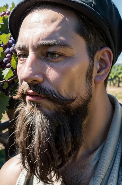 old man 80 years old beard big bunch of grapes vineyard