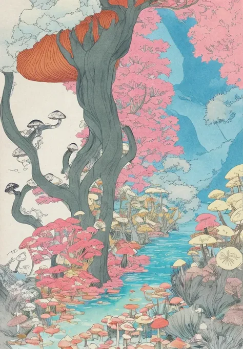 Takayama，Running Water，Growing Mushrooms，Fantasy World，Clusters of ghost flowers grow，Tall trees