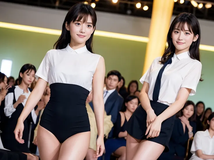 A live-action photo of an extremely beautiful Japanese high school girl race queen who highlights her large breasts and beautiful legs.、Photographed walking down the runway at a fashion show wearing the latest oysho lingerie.、She is an eternal idol who com...