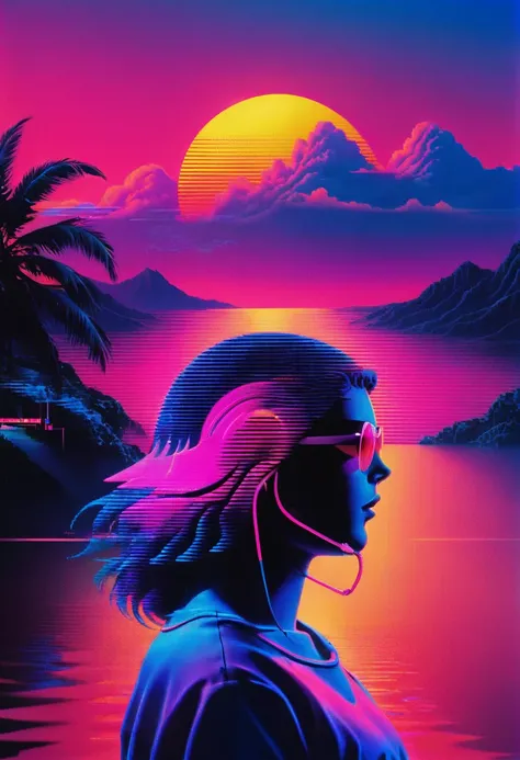 discos de vinil,Vaporwave aesthetic style, synthetic wave,